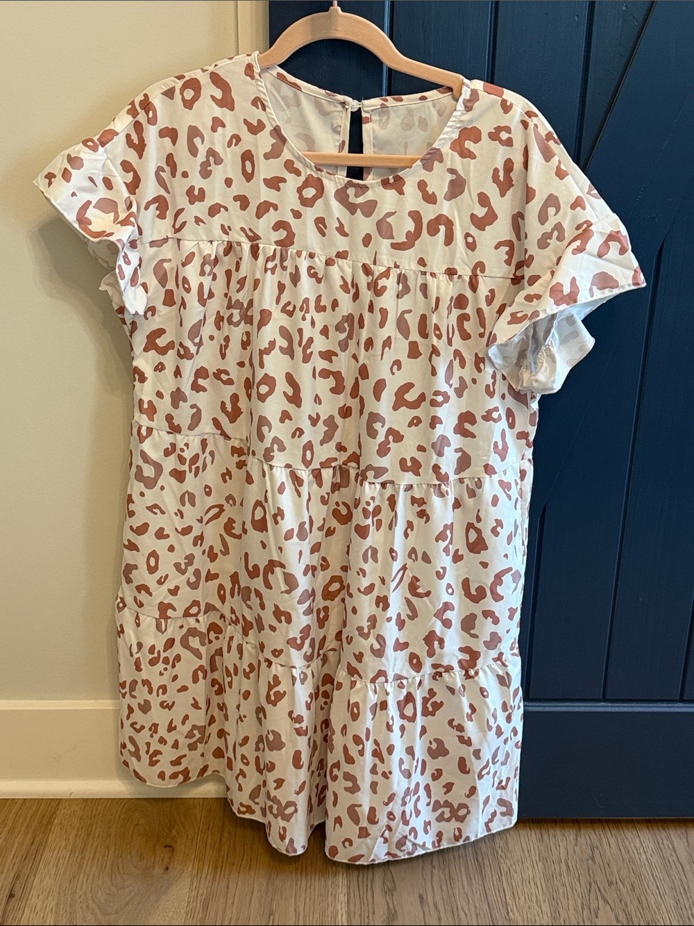 Cream Tiered Dress with Blush Leopard Print